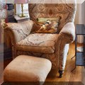 F29. Rolled arm upholstered side chair with paisley fabric. 36&rdquo;w 